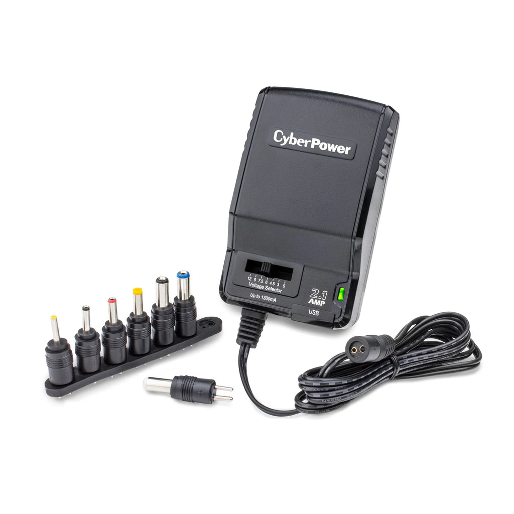 Universal Power Adapter 3 -12 Volt / 1300mA with Folding AC Plug and 2.1 Amp USB Charge Port D73794