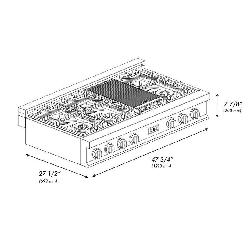 48 in. 7 Burner Gas Cooktop with Champagne Bronze Knobs in Black Stainless Steel P9209