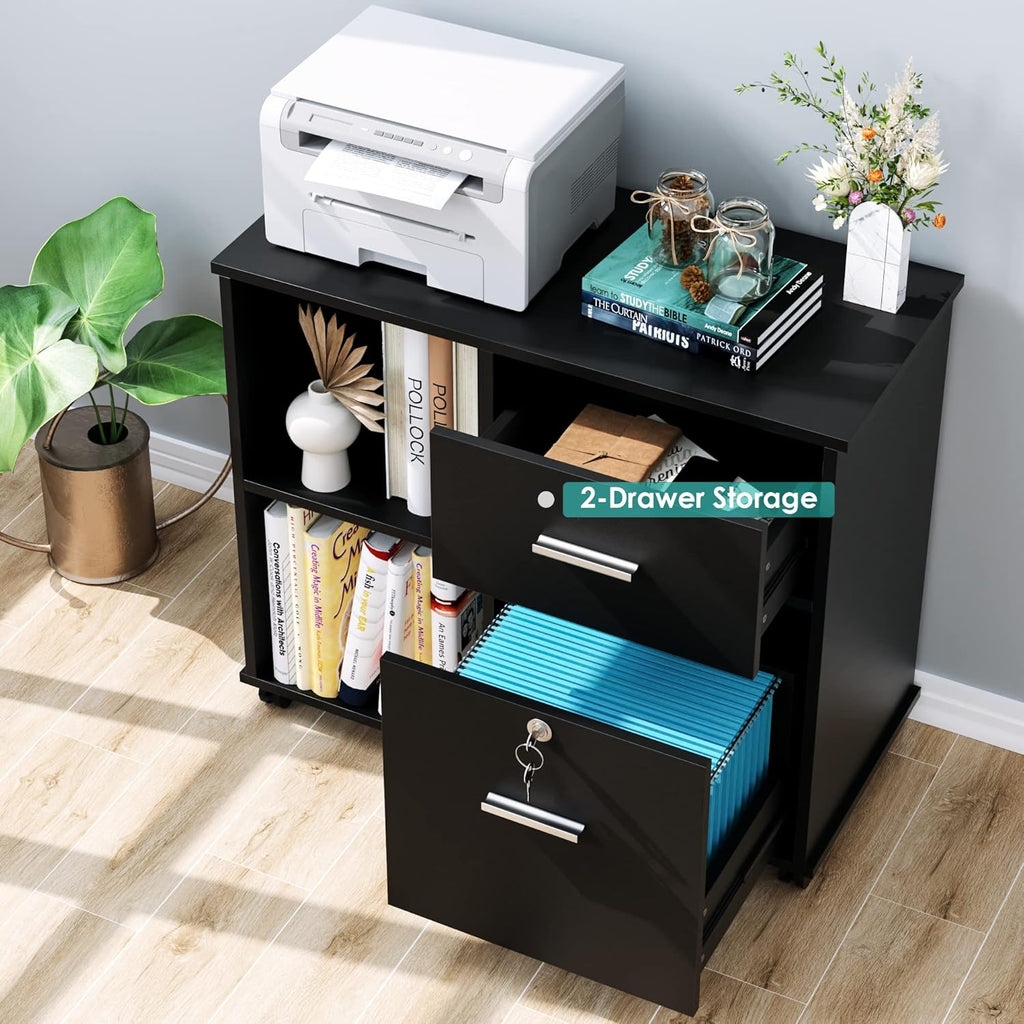 Black Wood Lateral File Cabinet with Lock M8275