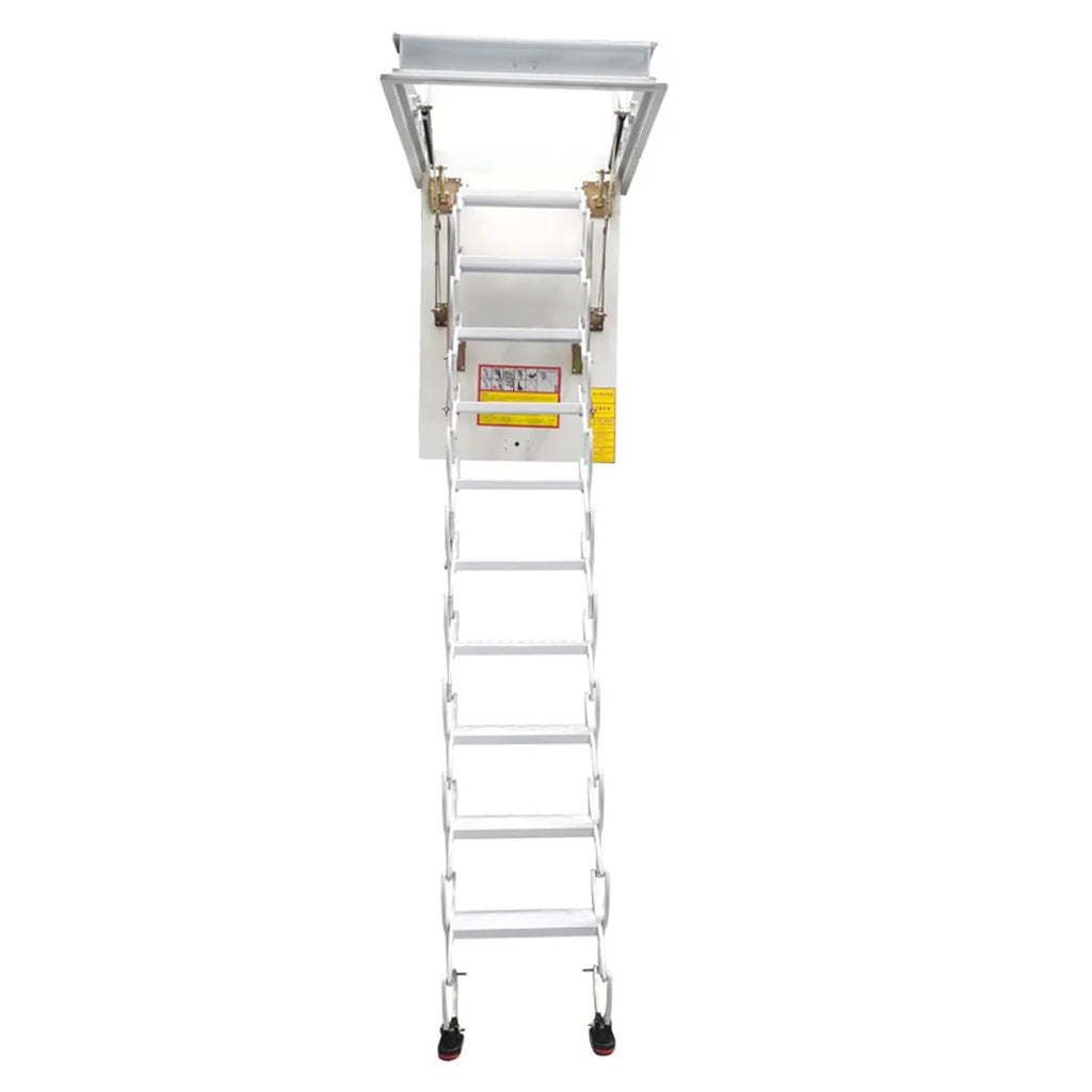 10.5ft Carbon Steel White Attic Ceiling Ladder Stairs T8622