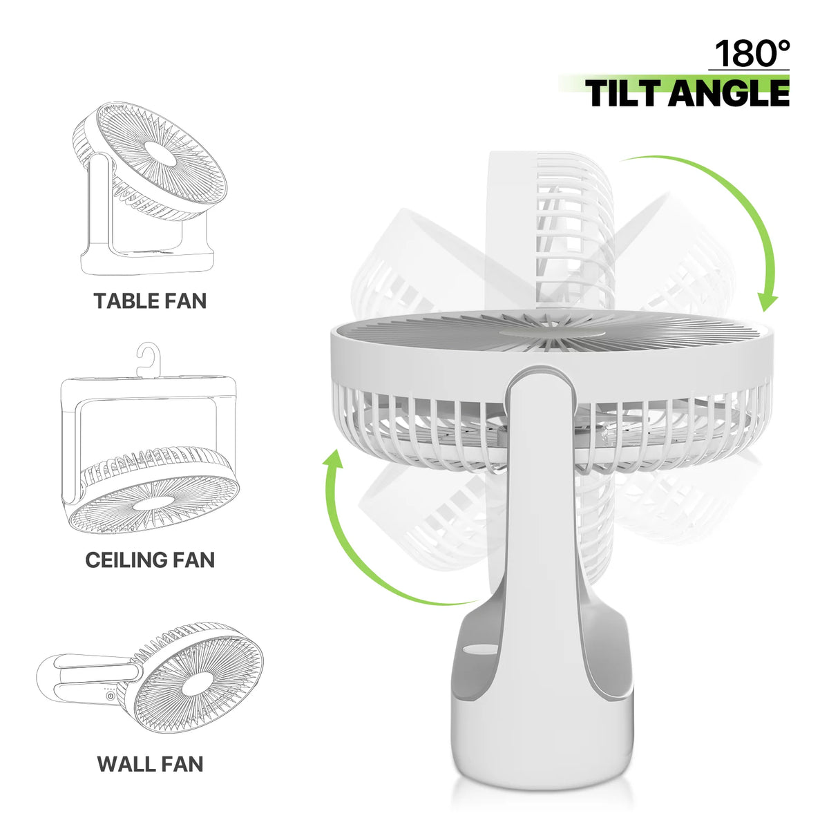 USB Desktop Fan, Rechargeable Wall Mounted Hanging Fan with LED Light, White Q98157