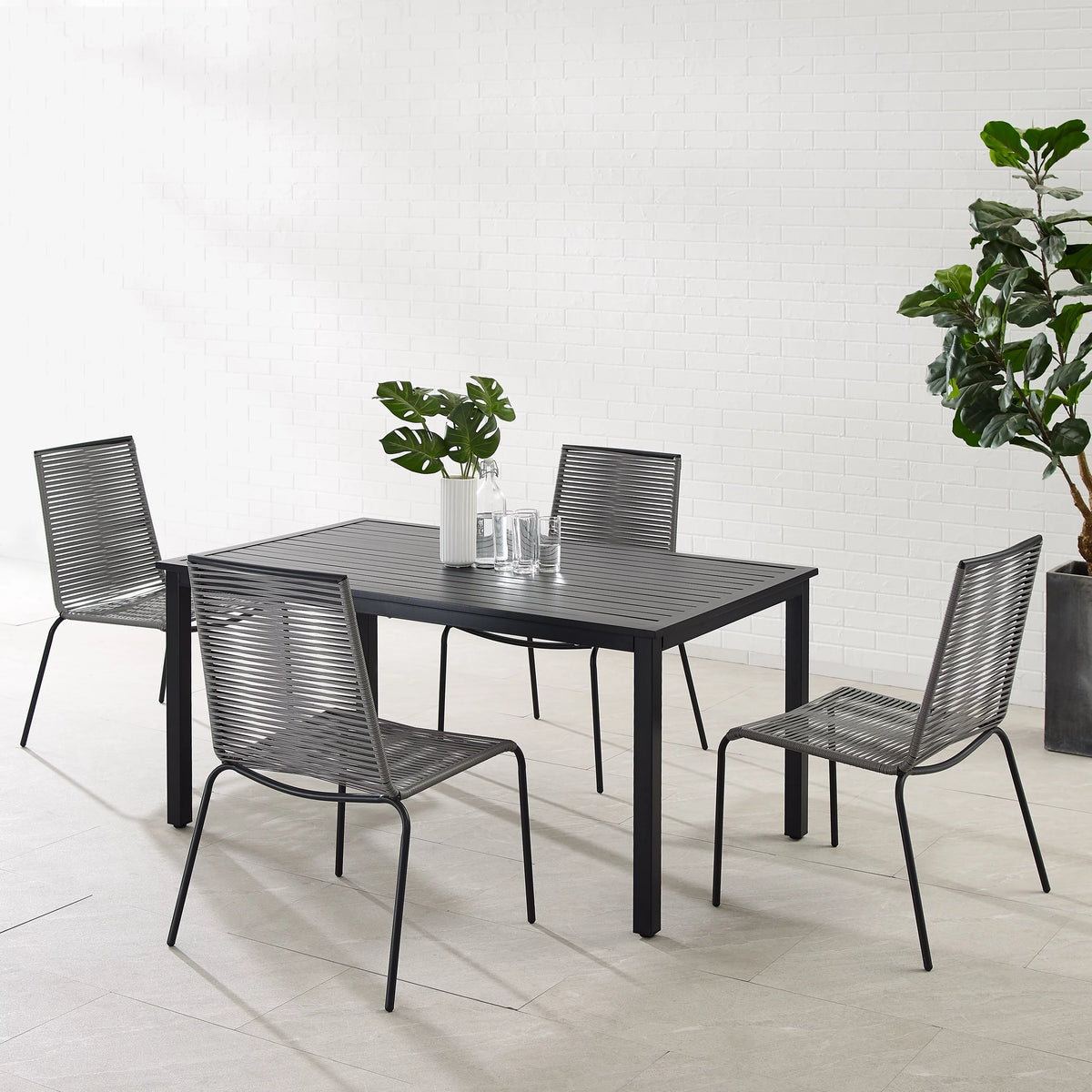 5 Pc Gray Wicker Rattan Outdoor Dining Set A592137