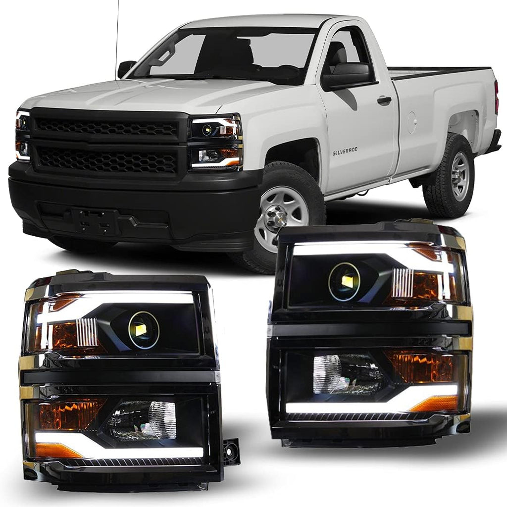 Black LED DRL Bar Projector Headlights D611