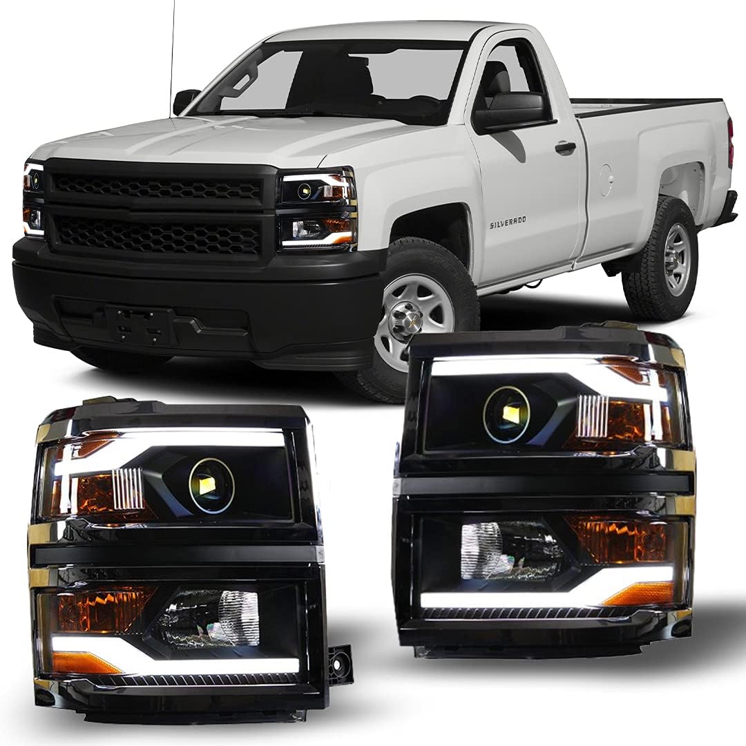 Black LED DRL Bar Projector Headlights D611