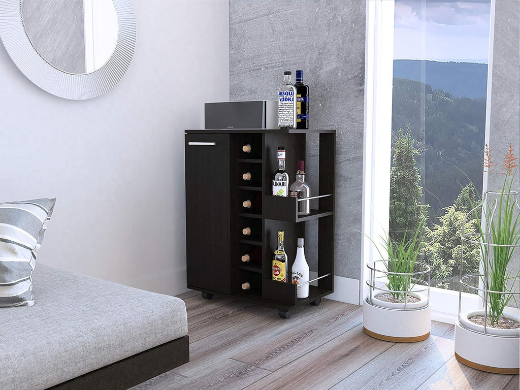Espresso Bar Cart Cabinet with 6-Cubbies and 2-Shelves L340573