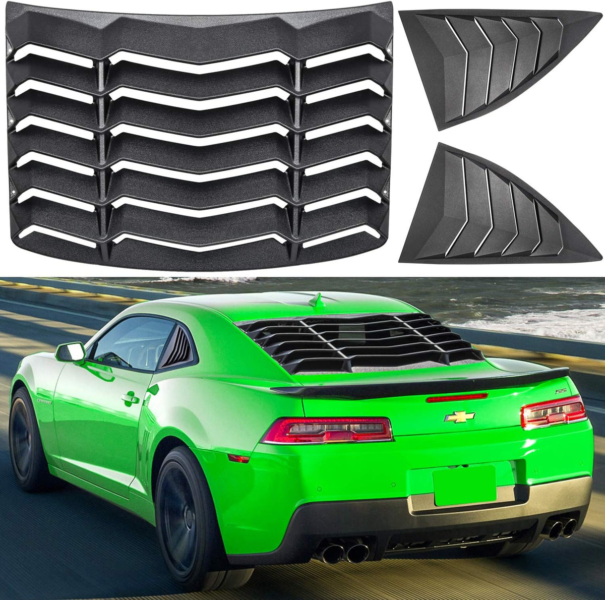 Matte Black Rear Side Window Louvers Sun Shade Cover for Chevrolet Camaro 2016-2021 U9648