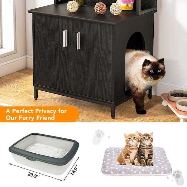 Black Litter Box Enclosure with Shelves and Doors P872039