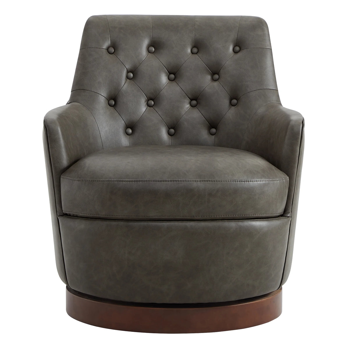 Dark Gray Faux Leather Swivel Barrel Accent Chair M9061