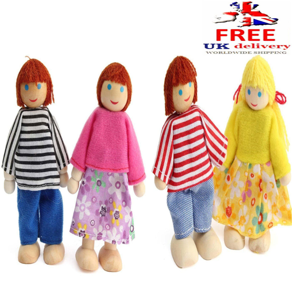 Wooden Dolls Playset Set of 4 People with Dog W5968