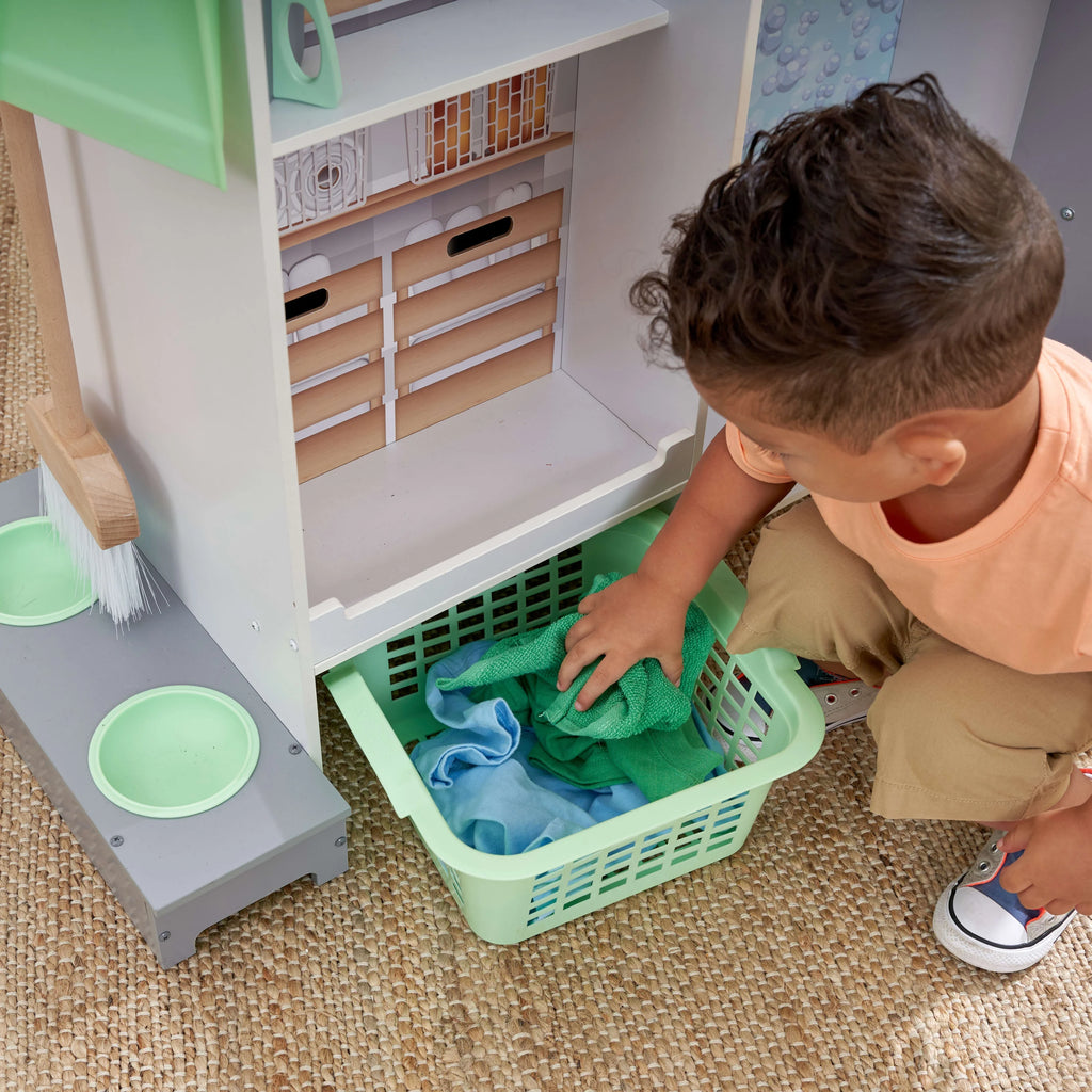 Wooden 2-in-1 Kitchen & Laundry Play Set with 10 Accessories X1988