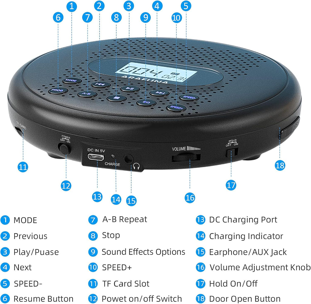 Portable CD Player with Dual Stereo Speakers and Anti-Skip Protection S105956