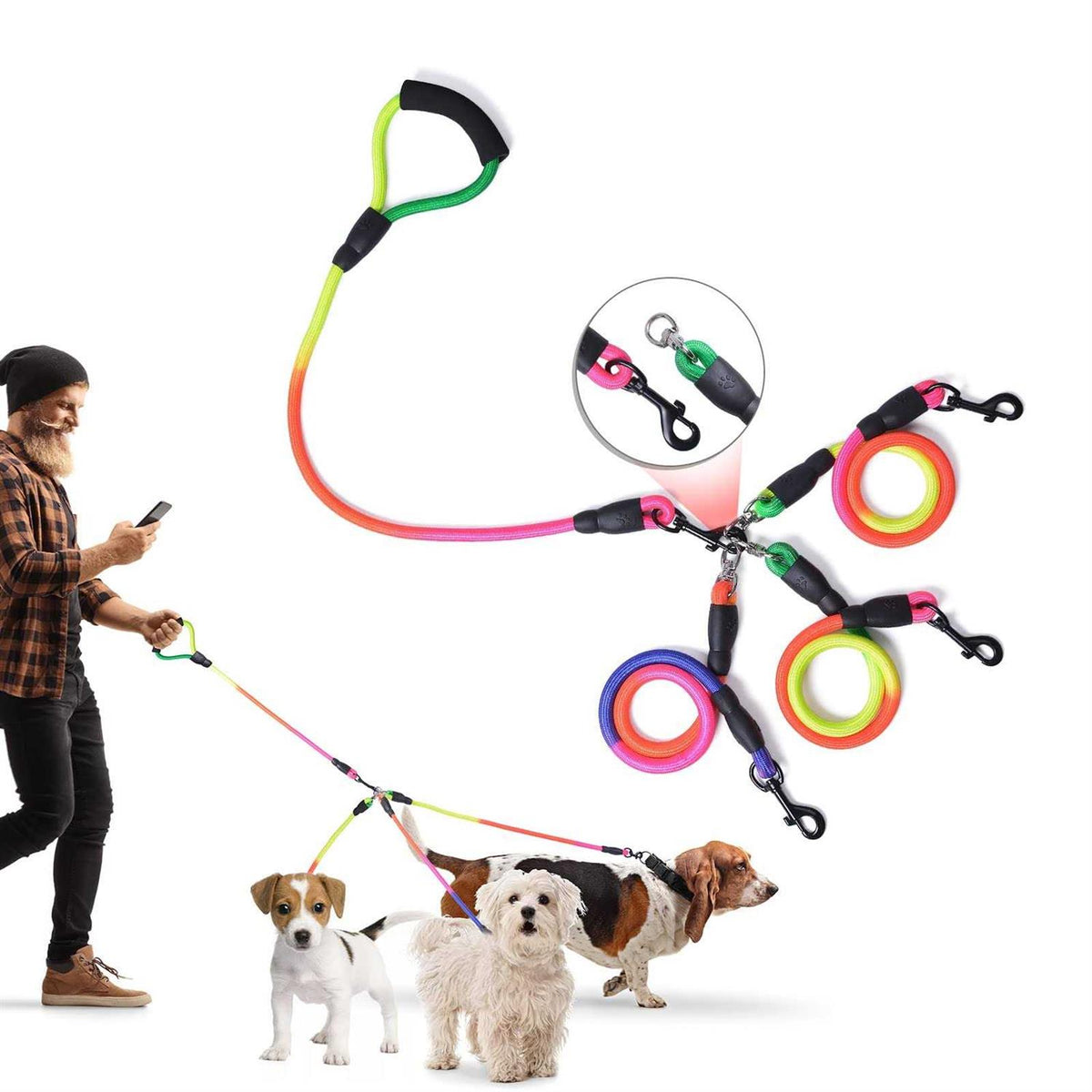 3 Way 75 Inch Detachable Dog Leash with Soft Padded Handle Q341