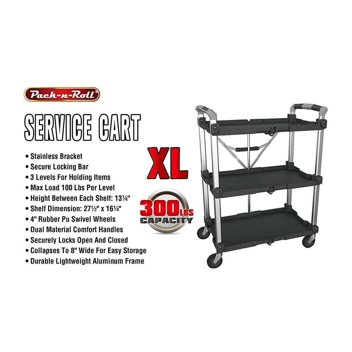 Collapsible Service Rolling Cart, XL, 300LB Capacity E326