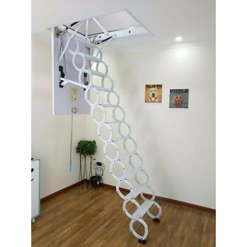 10.5ft Carbon Steel White Attic Ceiling Ladder Stairs T8622