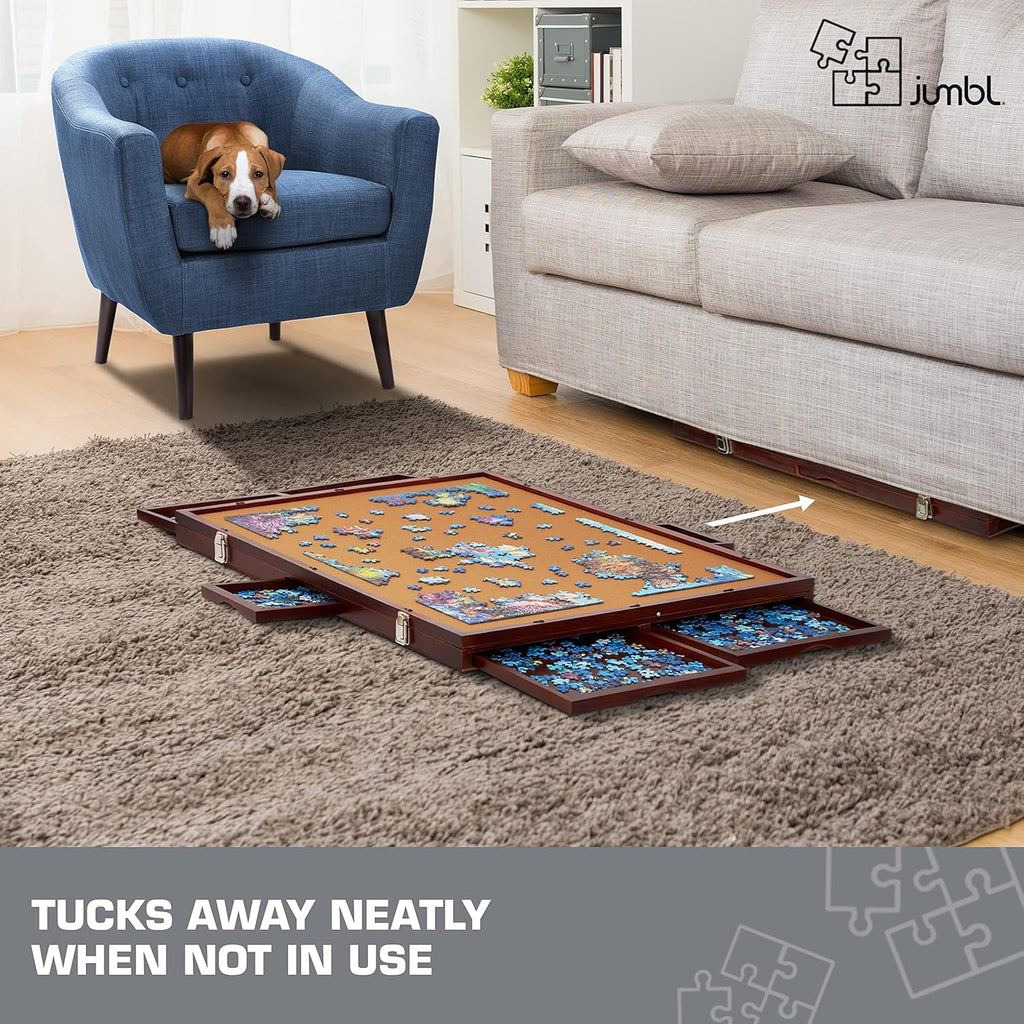 1500-Piece Tilting Puzzle Board with Felt Surface, 6 Removable Sorting Drawers, 27” x 35” Wooden Jigsaw Puzzle Table R962