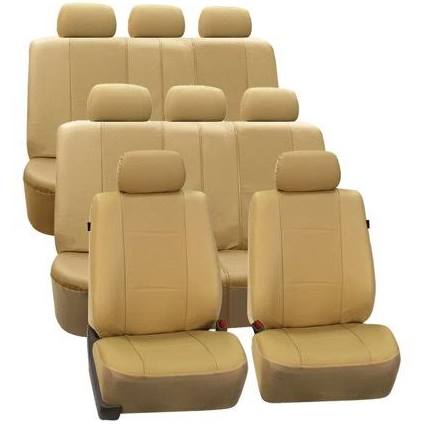 Black Faux Leather Split Bench Car Seat Covers, 8 Seater 3 Row Y99608