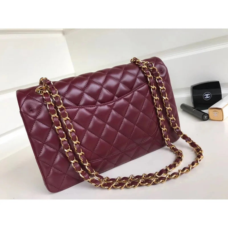 Burgundy Lambskin Leather Flap Bag T203