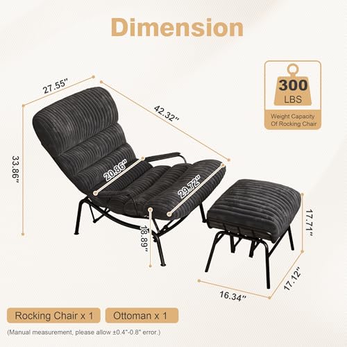 Grey Corduroy Rocking Chair with Ottoman Z7689