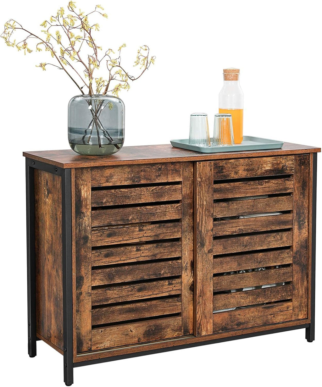 Rustic Brown Sideboard with Sliding Doors J595