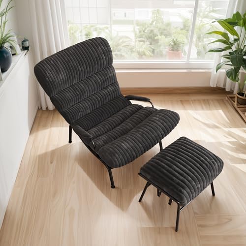Grey Corduroy Rocking Chair with Ottoman Z7689