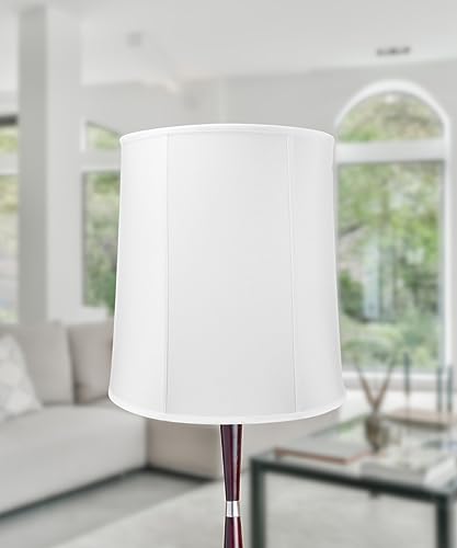 14"x16"x17" Tall Drum Lampshade with White Shantung Fabric I6986
