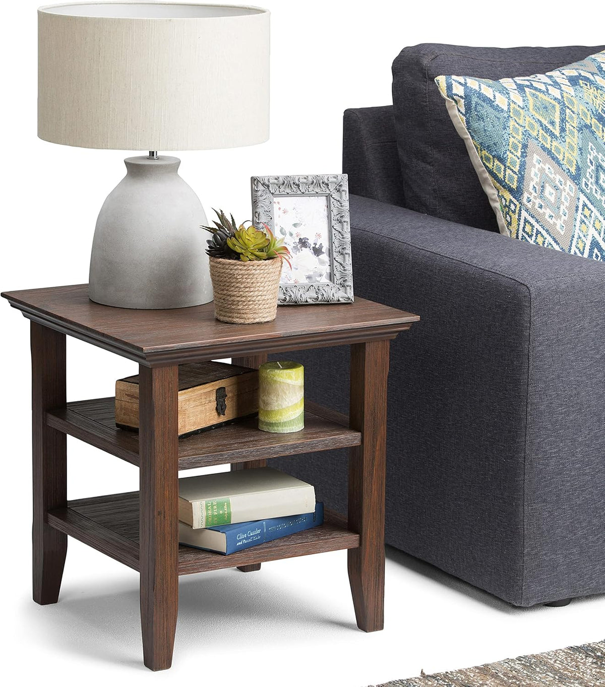19 inch Rustic Natural Aged Brown End Table X328778
