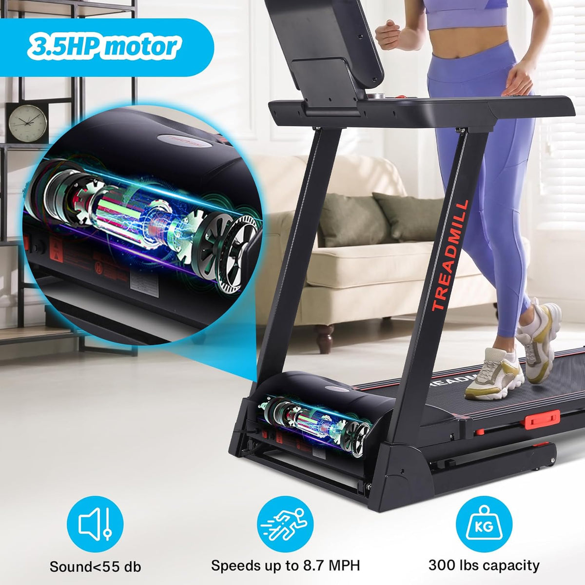 3.5 HP Quiet Brushless Folding Treadmill with 48x18in Running Area K645590