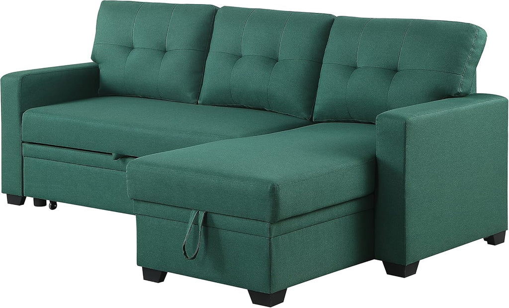 Green Upholstered Pull out Sectional Sofa with Chaise B789