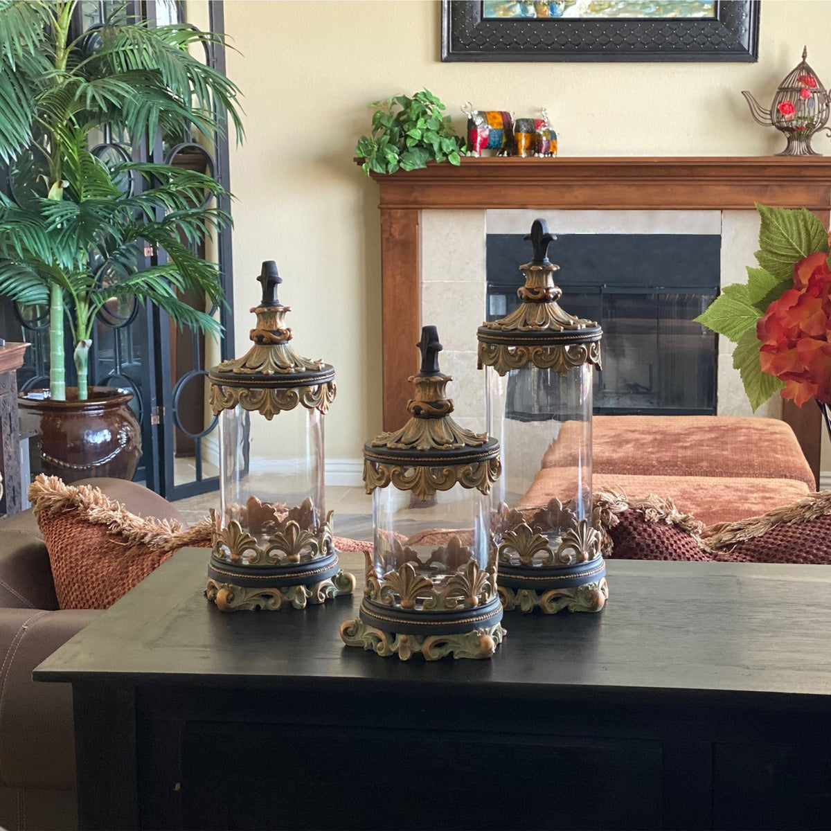 Antiqued Gold 3-Piece Glass Cylinder Canister Set K408497