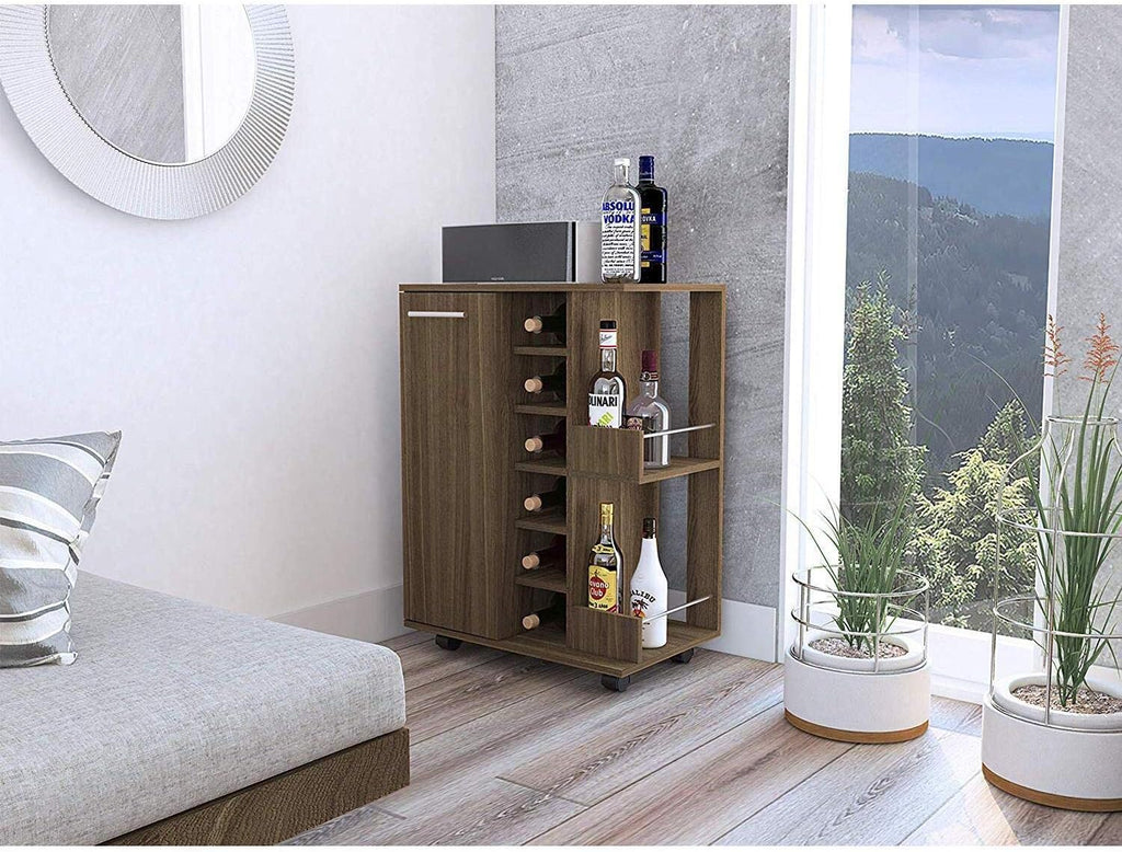 Espresso Bar Cart Cabinet with 6-Cubbies and 2-Shelves L340573
