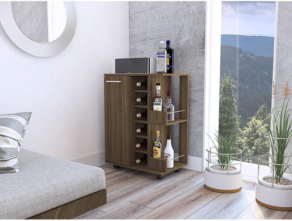 Espresso Bar Cart Cabinet with 6-Cubbies and 2-Shelves L340573
