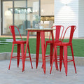 Indoor/Outdoor Bar Top Table 30" Round Brown Resin Top Red Steel Base U8265