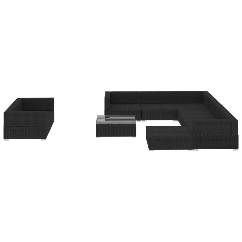 10 Piece Black Poly Rattan Outdoor Sectional Sofa Set Y29031