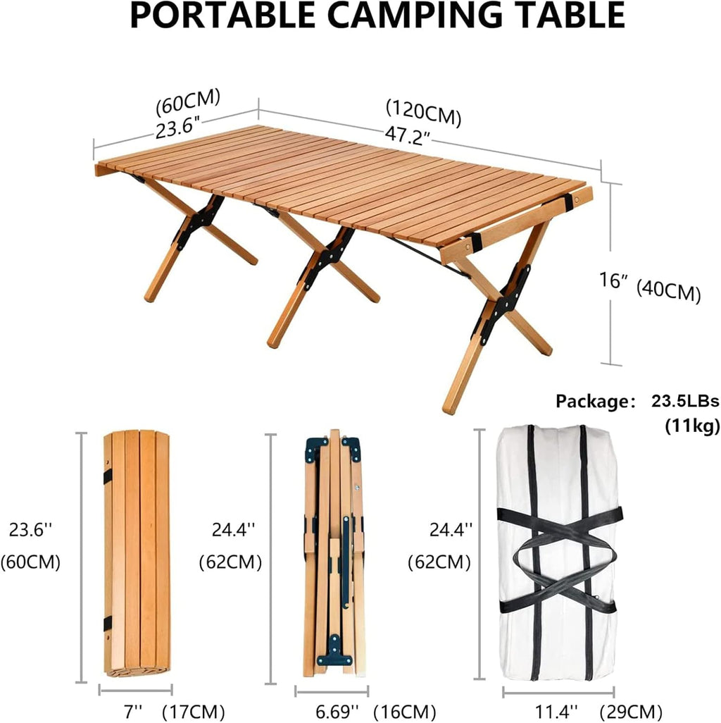 4ft Folding Portable Wooden Camping Table with Carry Bag M996