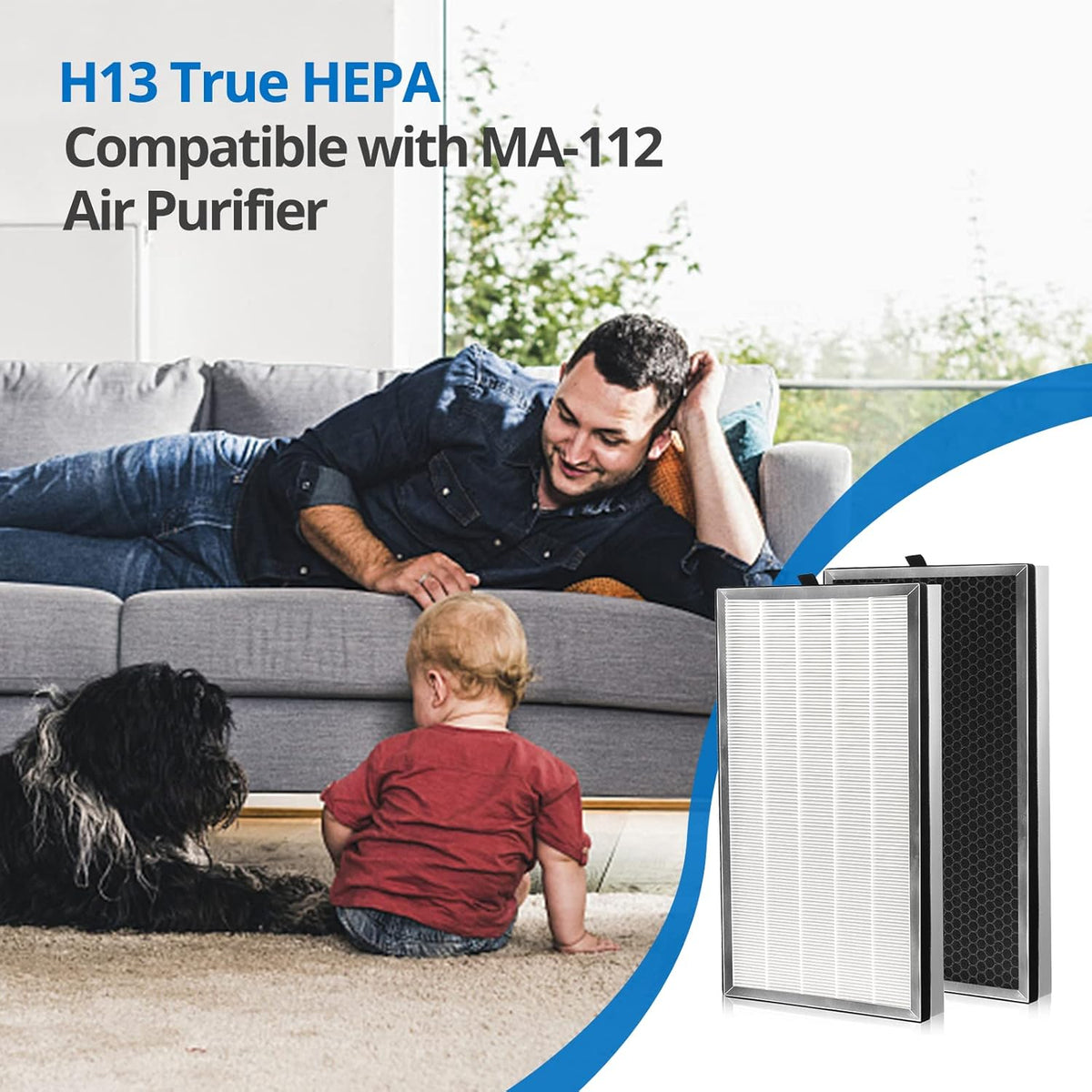 4 Pack H13 True HEPA Replacement Filter with Activated Carbon Filter U576