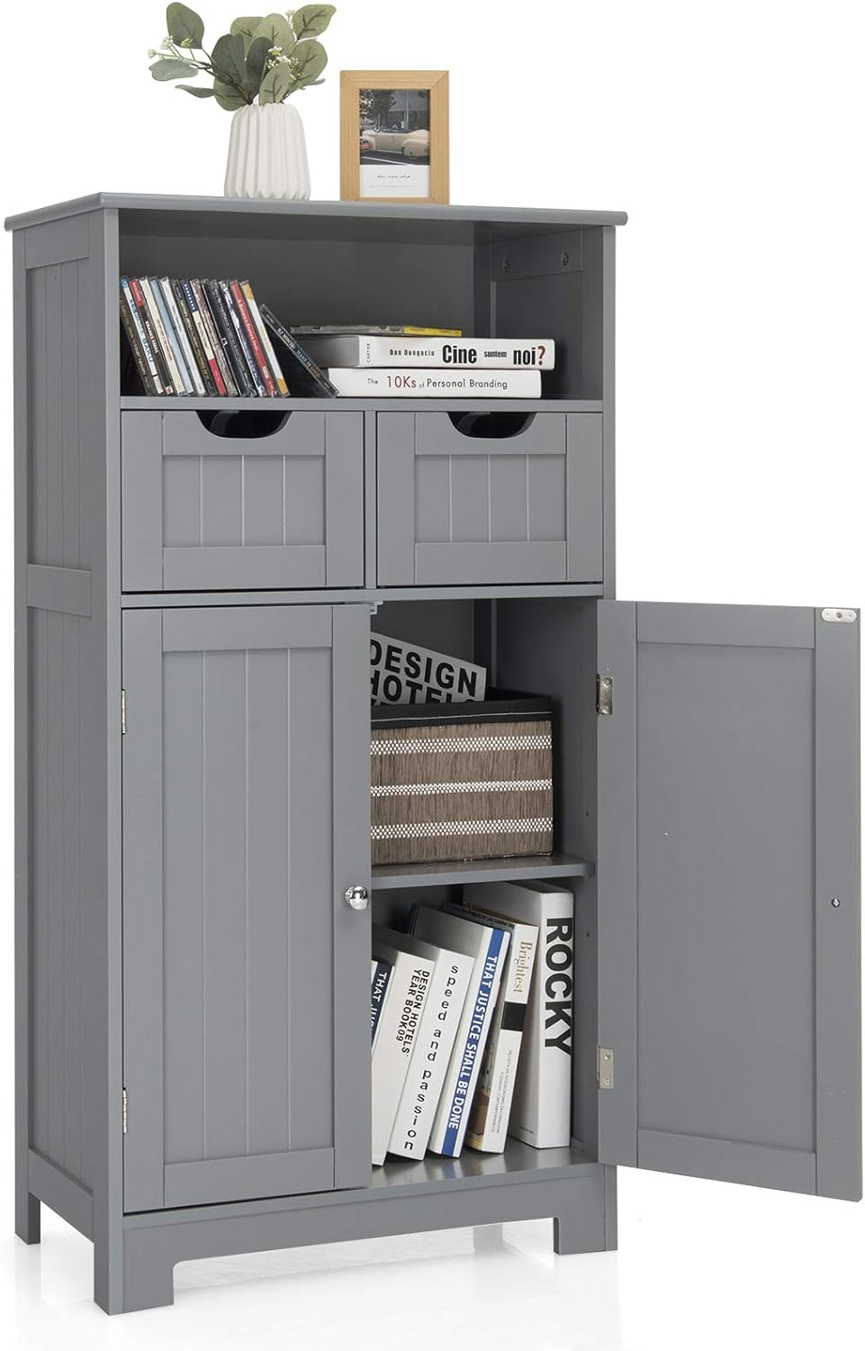 Grey Bathroom Floor Cabinet with Two Doors and Two Adjustable Drawers I793383