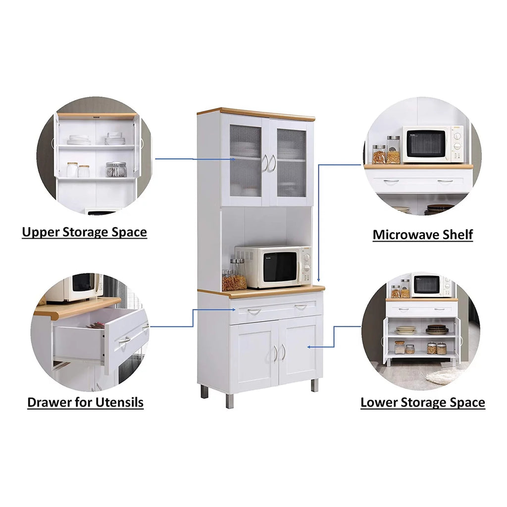 White Kitchen China Cabinet with Transparent Doors R3502