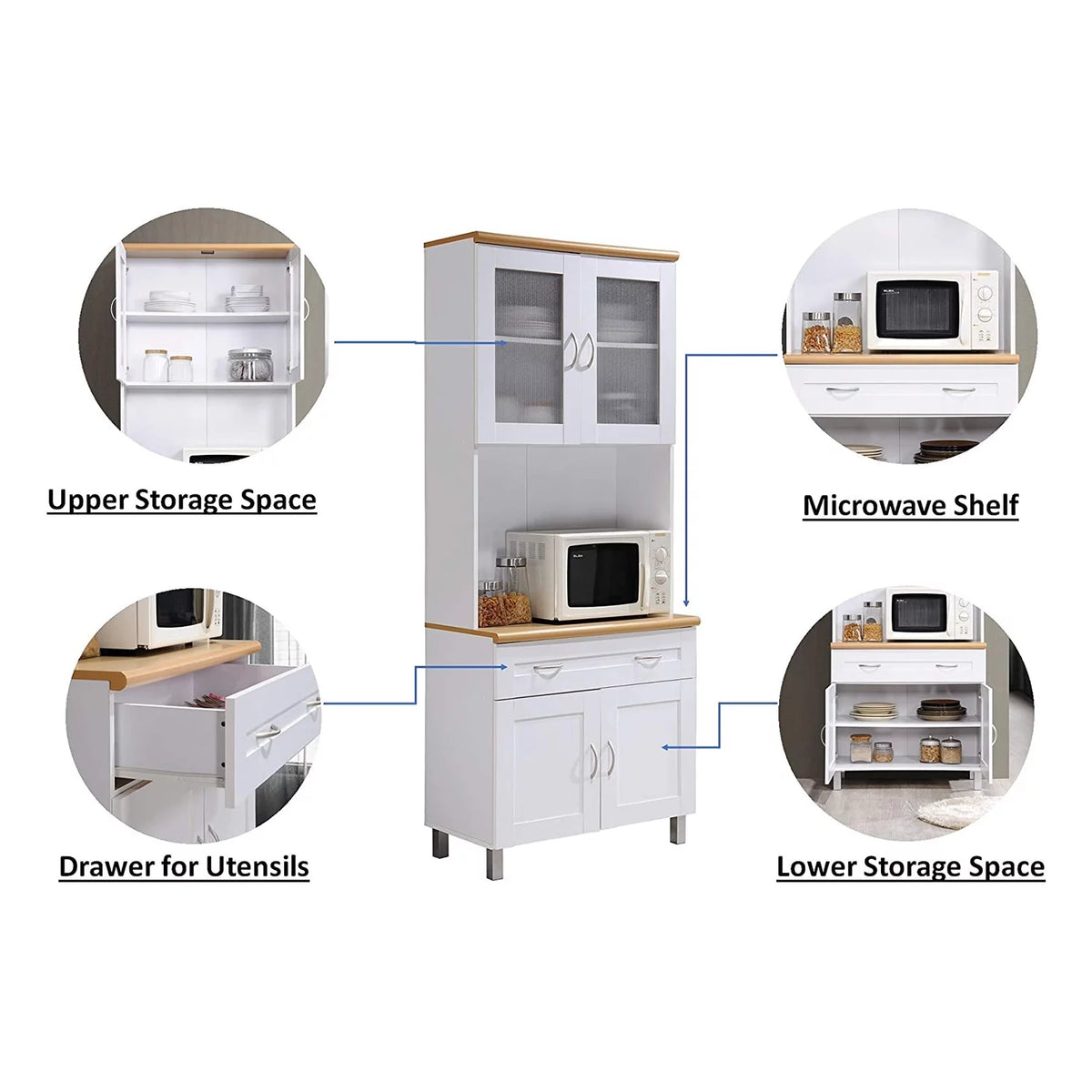 White Kitchen China Cabinet with Transparent Doors R3502