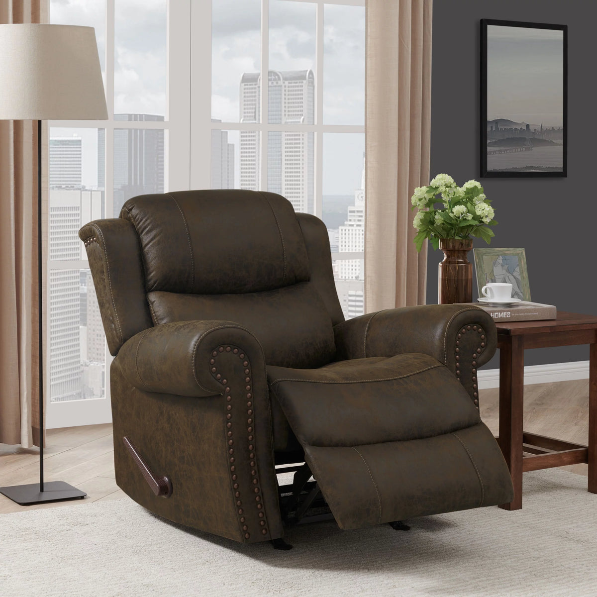 Brown Faux Leather Rocker Recliner X3500