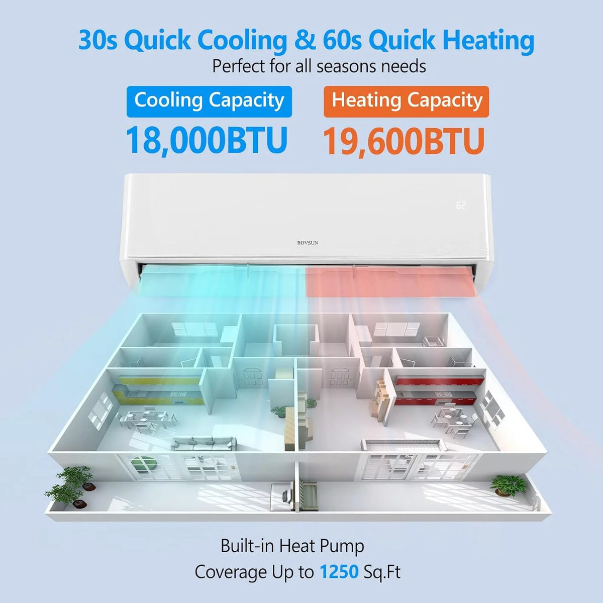 18000 BTU Wifi Enabled Mini Split AC/Heating System with Inverter L576760