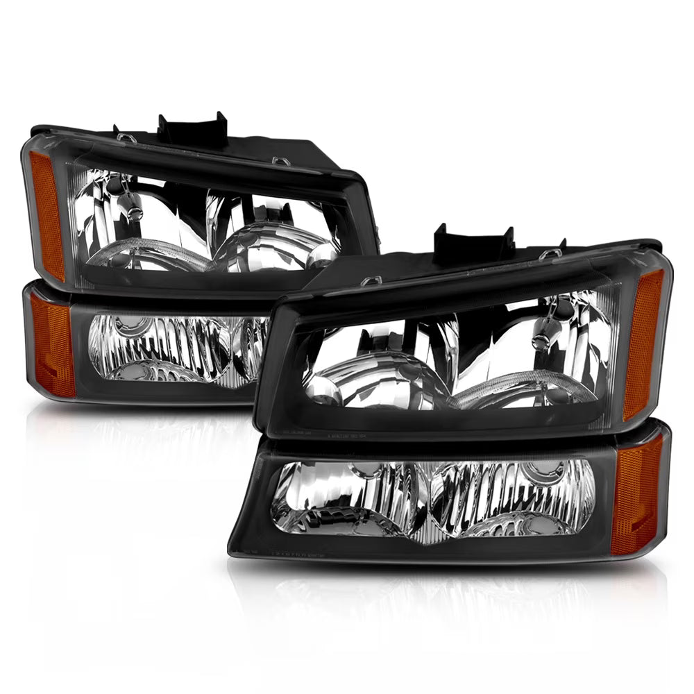 Black Housing Headlight Amber Signal for 2003-2006 Chevy Silverado Avalanche I6060
