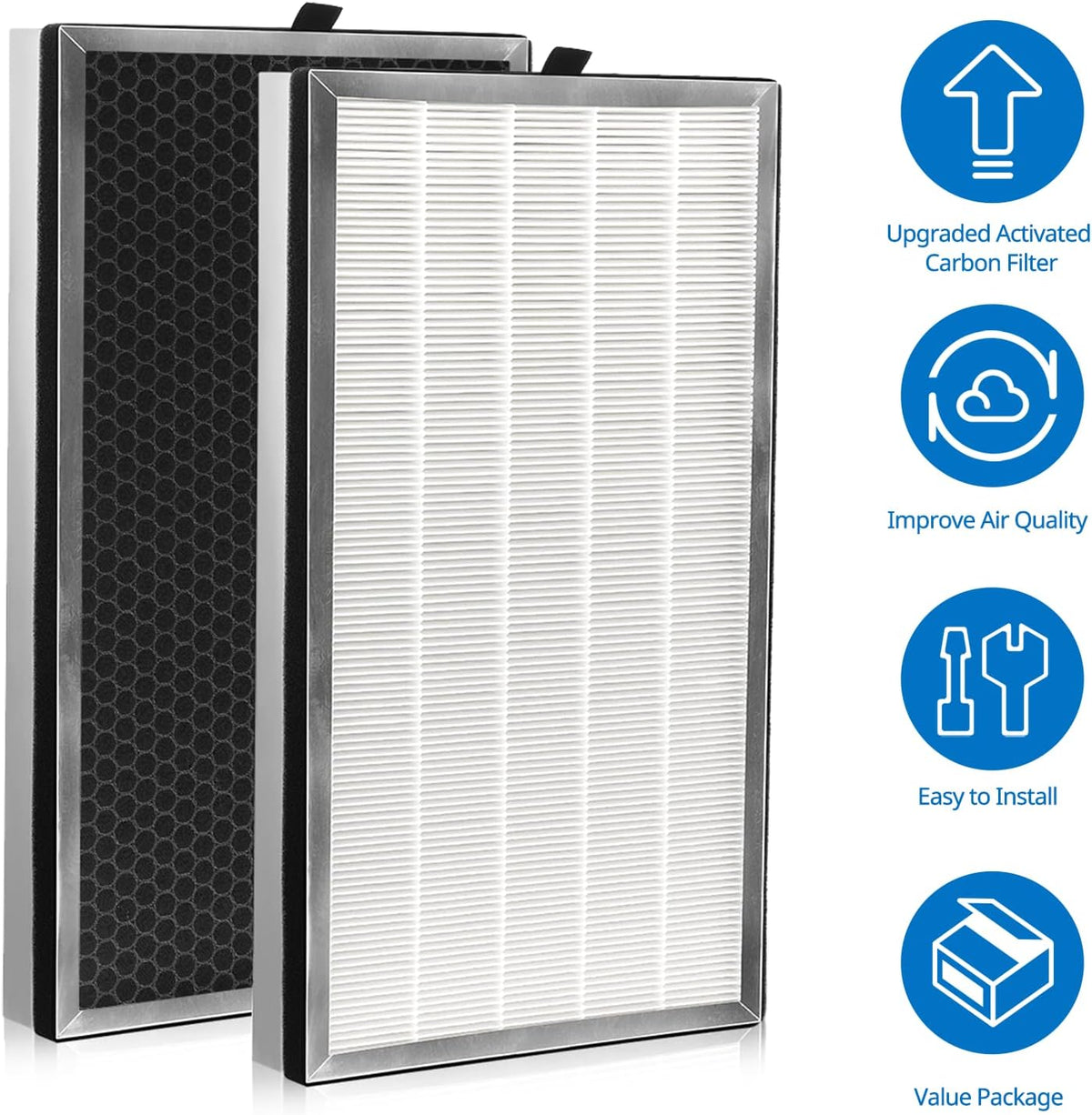 4 Pack H13 True HEPA Replacement Filter with Activated Carbon Filter U576
