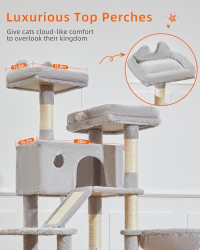 71-Inch Multi-Level Cat Tree with Hammock and 2 Top Perches E8660