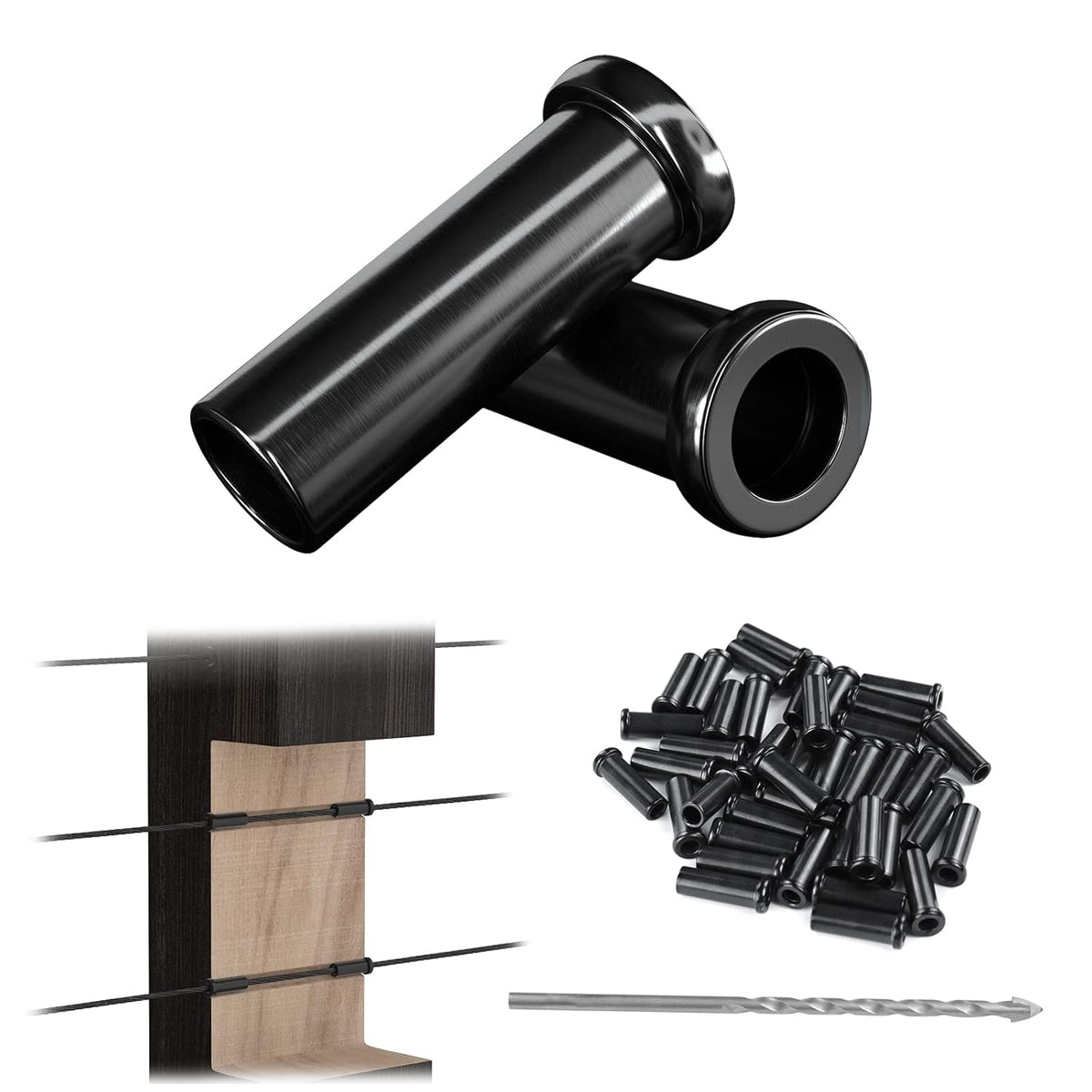 Black Stainless Steel Cable Railing Kit Hardware for 1/8 Wire Rope Wood Posts T316 Marine Grade D566286