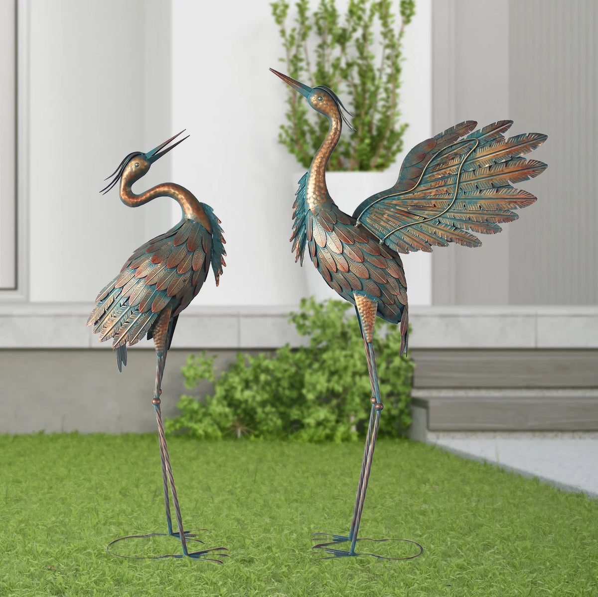 Metal Heron Garden Statues Set of 2 S78538