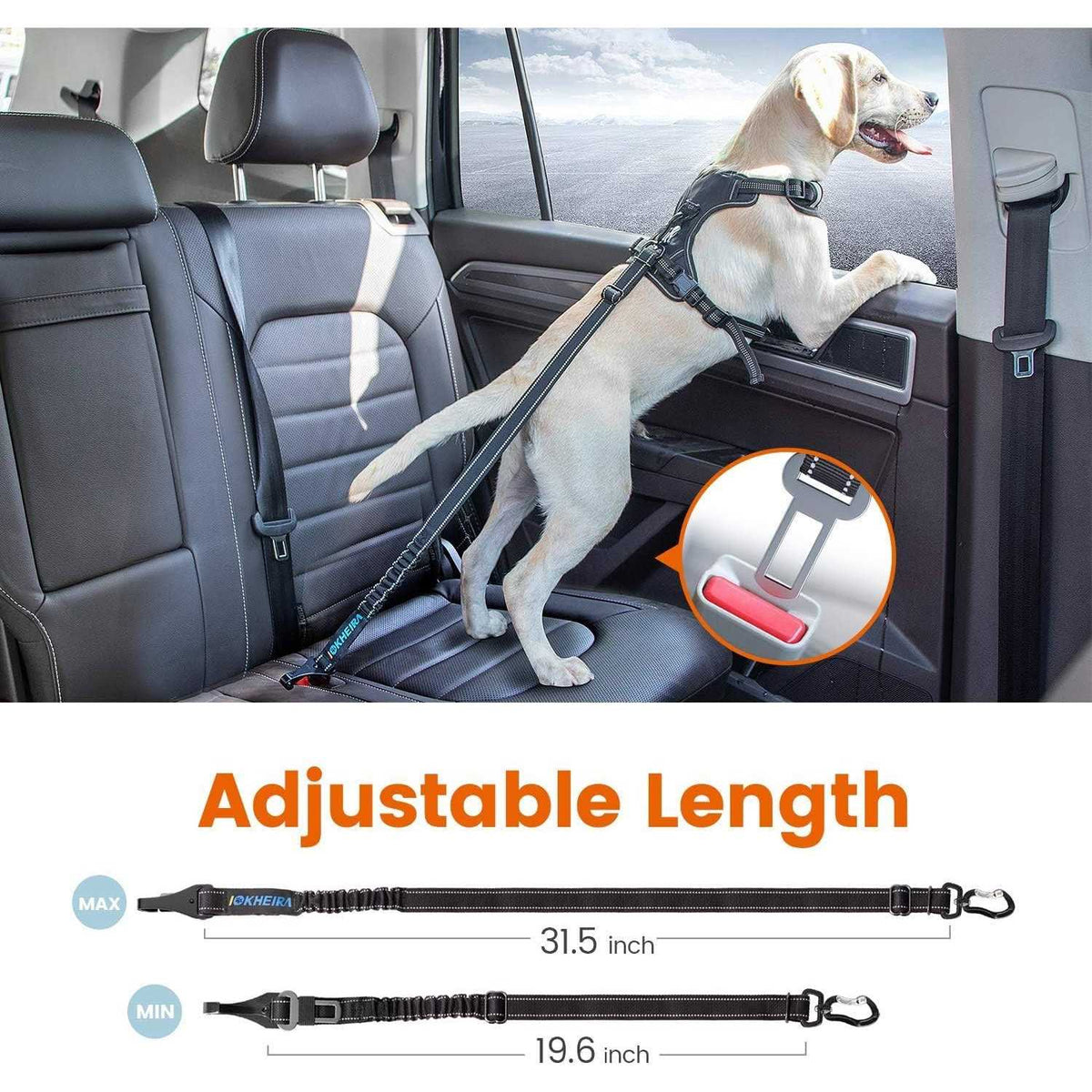 Dog Seat Belt Car Harness Reflective Bungee Q30777