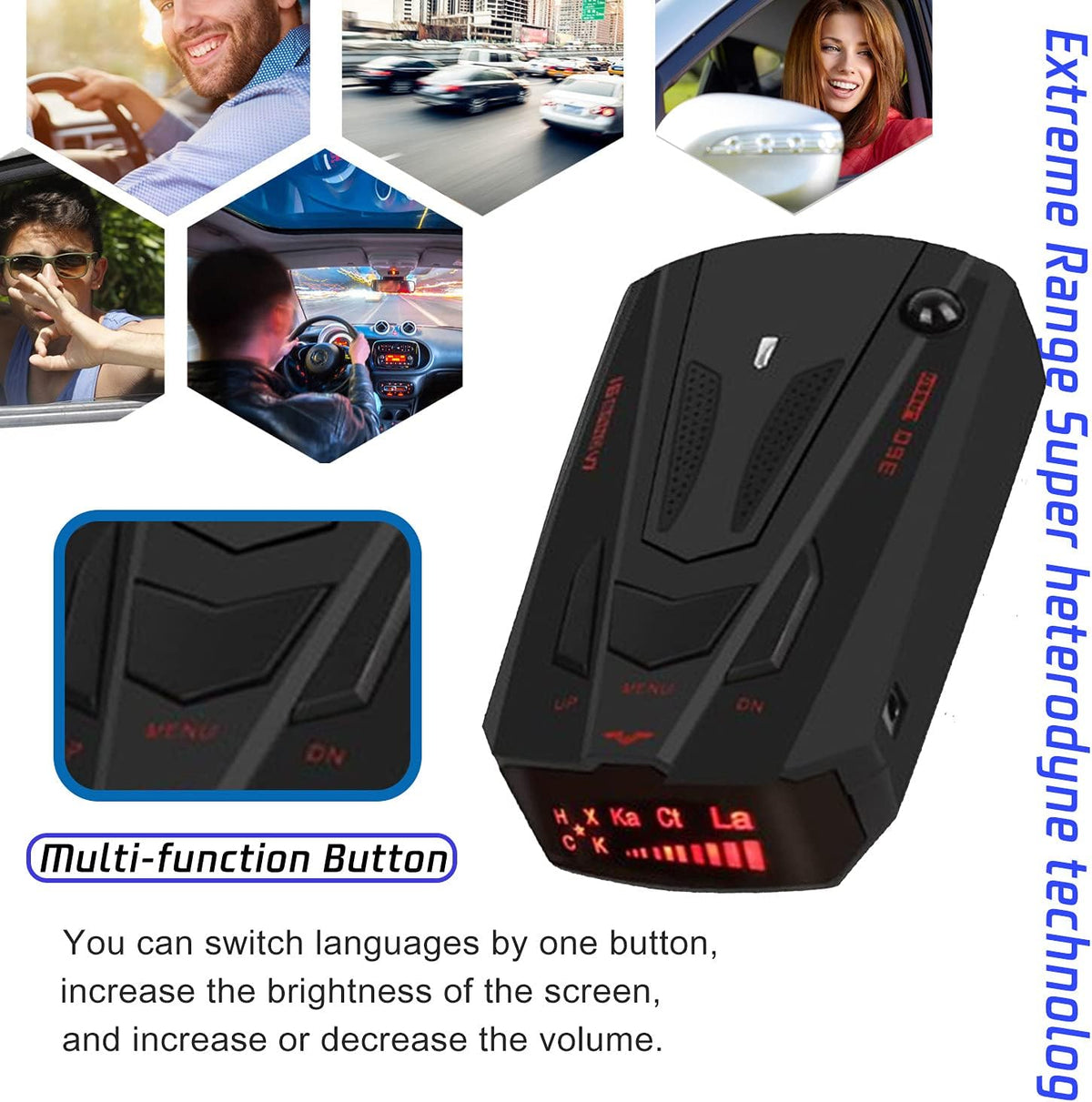 Black Radar Detector with Voice Prompt and LED Display S497013