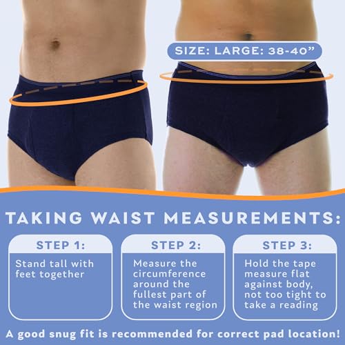 Men’s Incontinence Briefs with Super Absorbency - Reusable & Washable Leak Proof Underwear (Gray) (M) (Waist 34-36") R86630