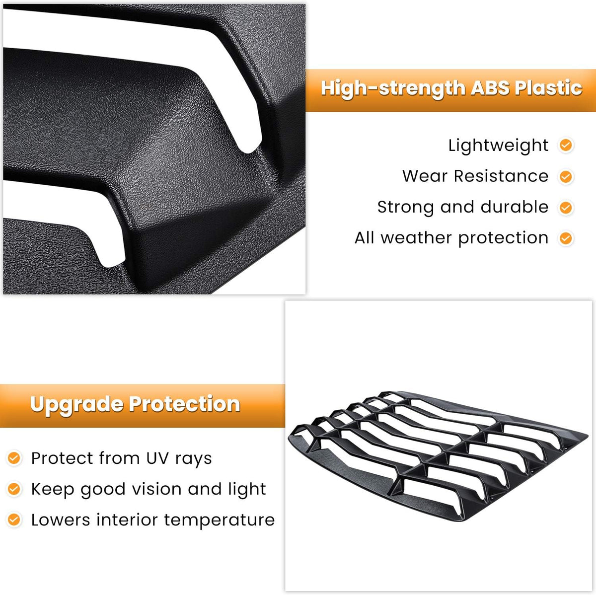 Matte Black Rear Side Window Louvers Sun Shade Cover for Chevrolet Camaro 2016-2021 U9648