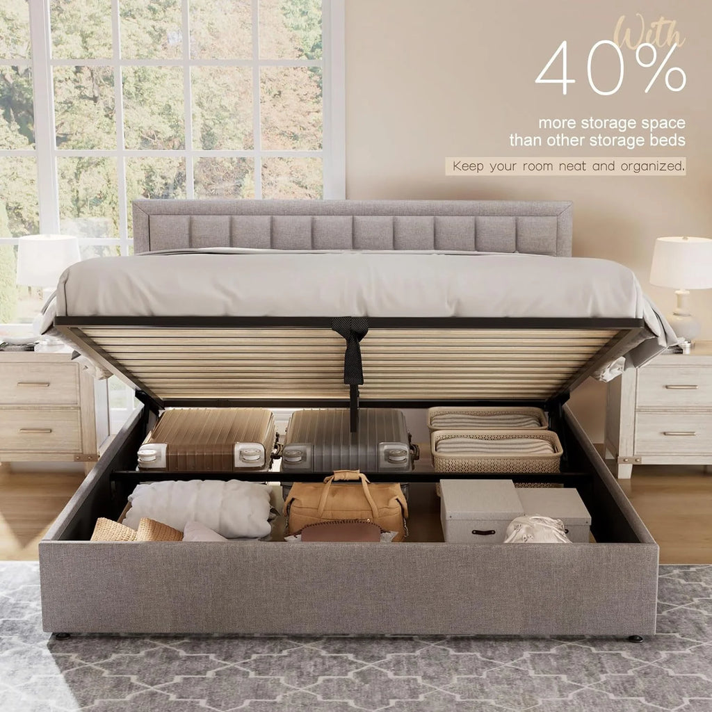 Queen Size Light Grey Upholstered Storage Bed Frame K972